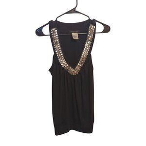 Fleurish Women's Size Medium Vintage Y2K Black Sparkly Tank Jeweled Neckline